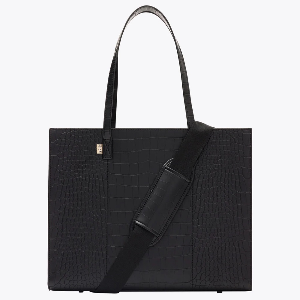 BEIS Black Crocodile-Embossed Tote Bag- Basically Brand New